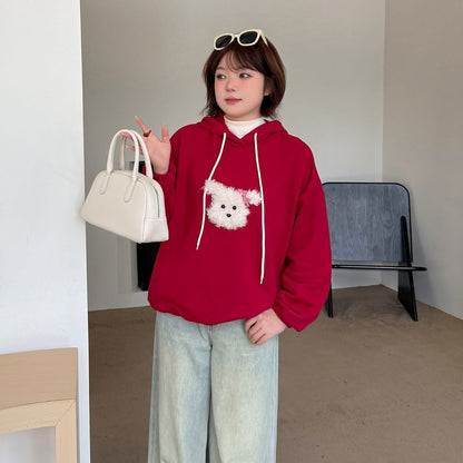 Dog Applique Drawstring Hoodie