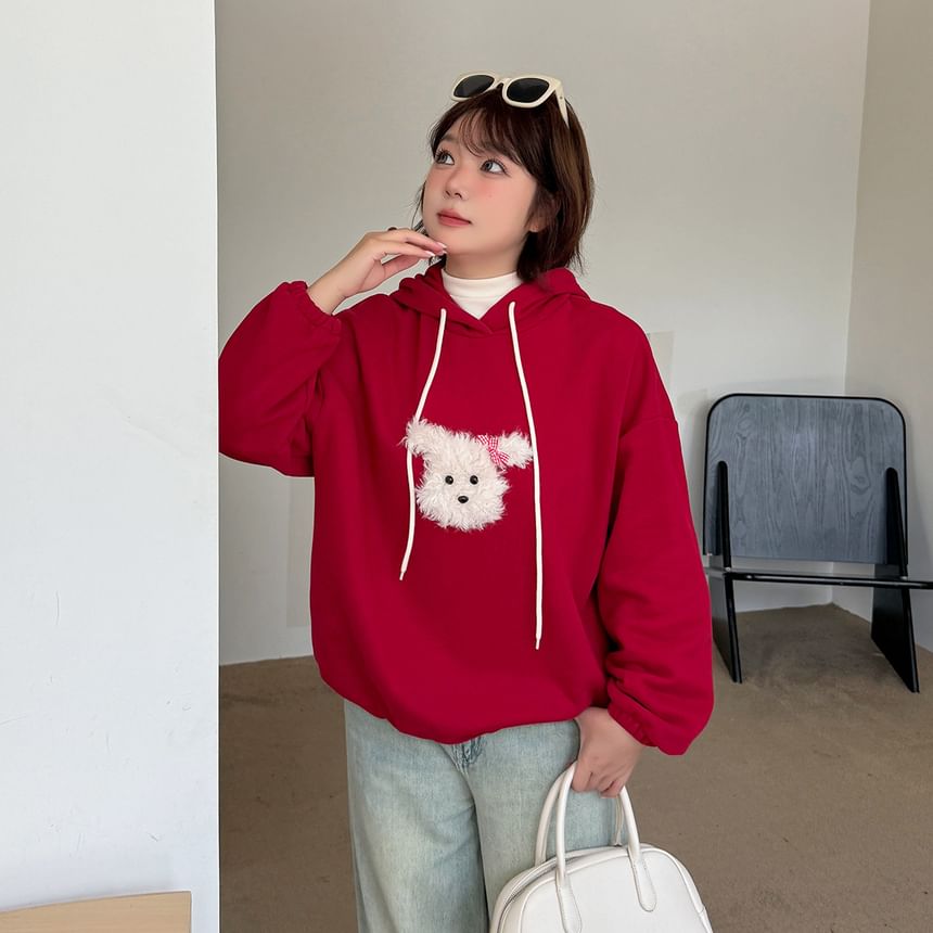 Dog Applique Drawstring Hoodie