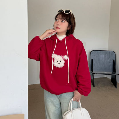 Dog Applique Drawstring Hoodie
