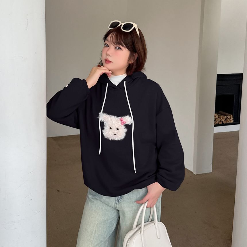 Dog Applique Drawstring Hoodie