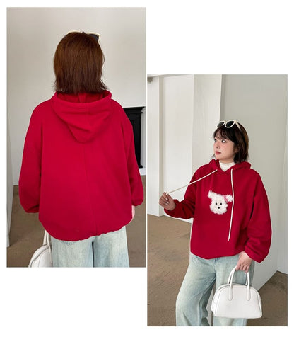 Dog Applique Drawstring Hoodie