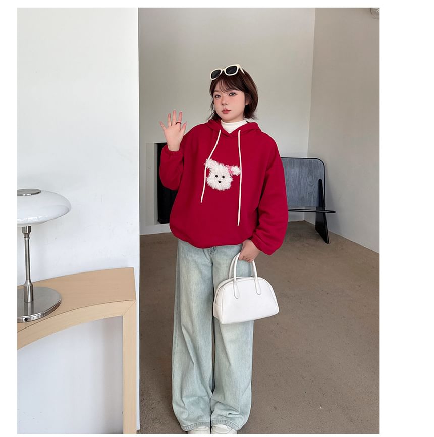 Dog Applique Drawstring Hoodie