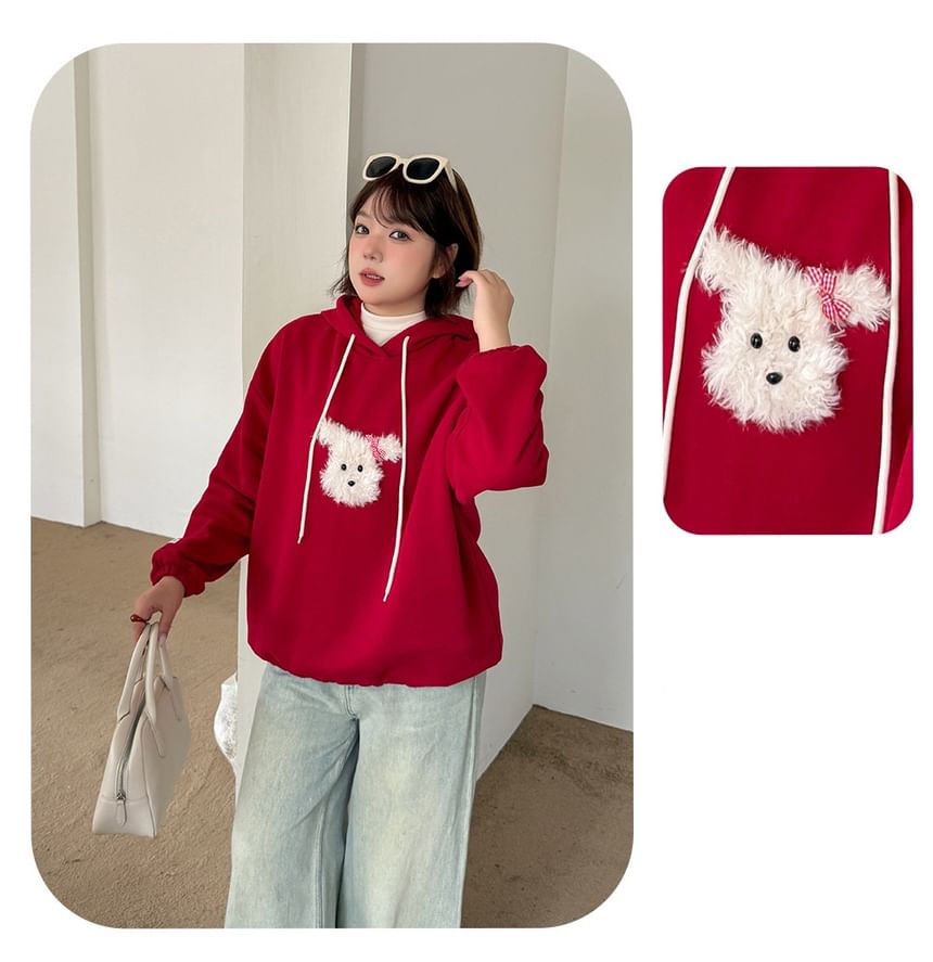 Dog Applique Drawstring Hoodie