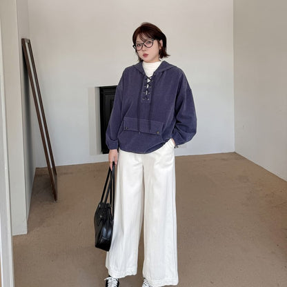 Lace-Up Denim Hoodie