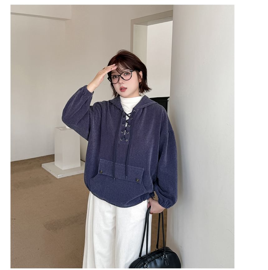 Lace-Up Denim Hoodie