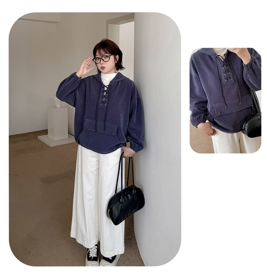 Lace-Up Denim Hoodie