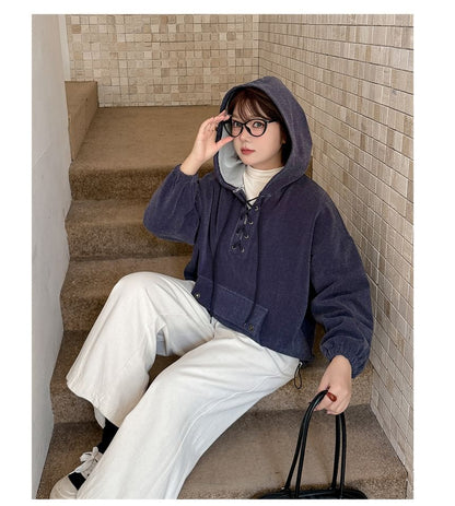 Lace-Up Denim Hoodie