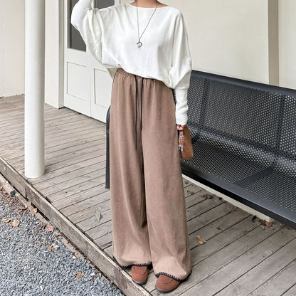 Drawstring Waist Contrast Trim Wide Leg Pants