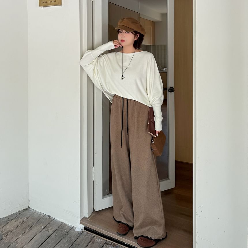 Drawstring Waist Contrast Trim Wide Leg Pants