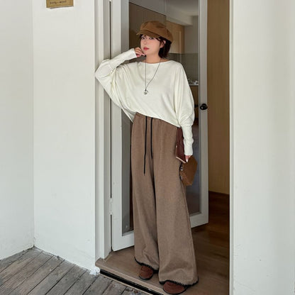 Drawstring Waist Contrast Trim Wide Leg Pants