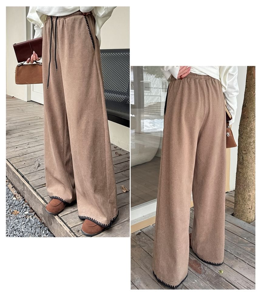 Drawstring Waist Contrast Trim Wide Leg Pants