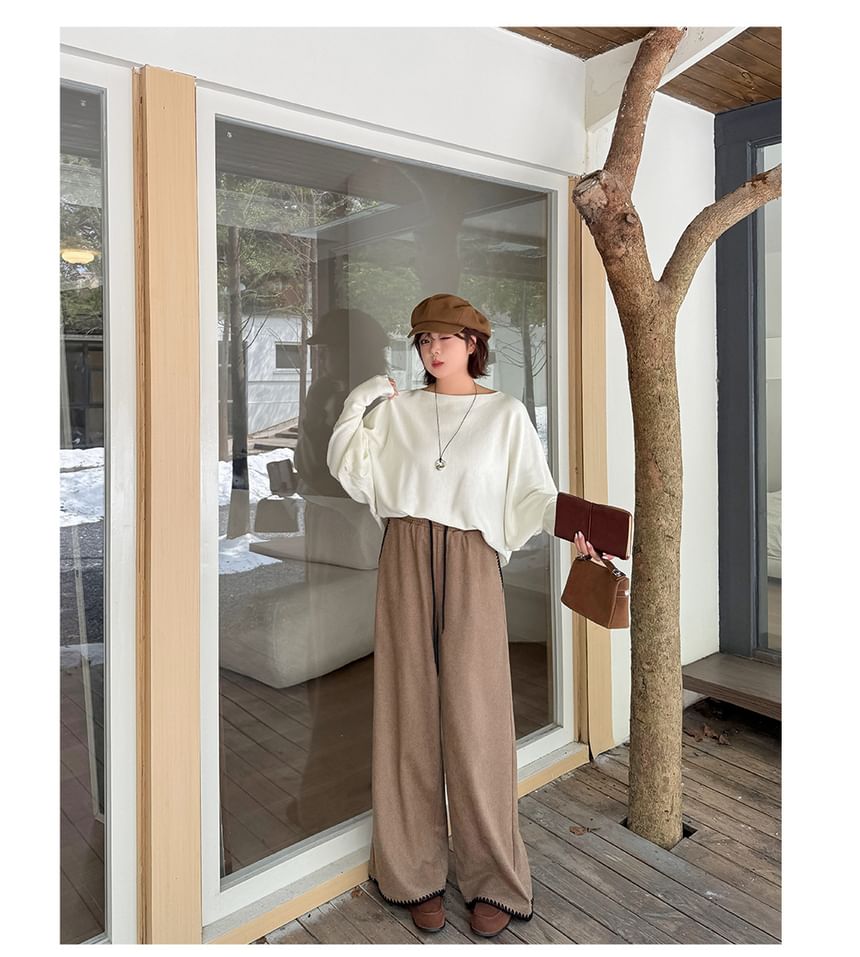 Drawstring Waist Contrast Trim Wide Leg Pants