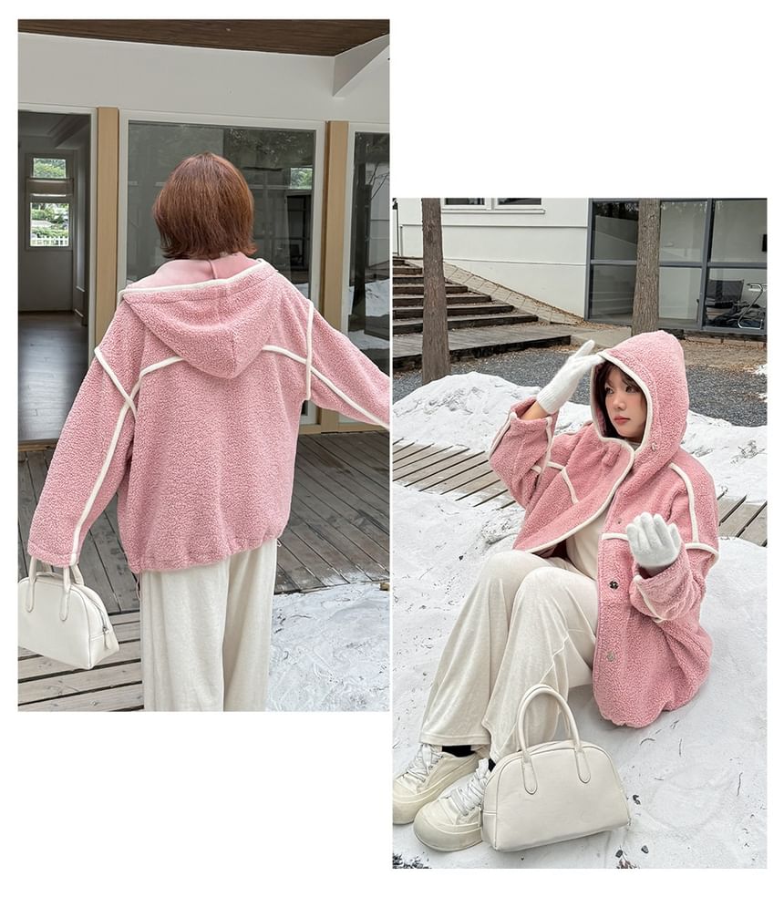 Contrast Trim Hooded Fleece Zip Jacket