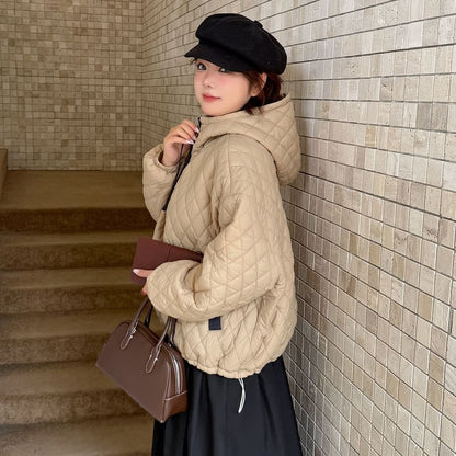 Stand Collar Hooded Quilted Zip Jacket