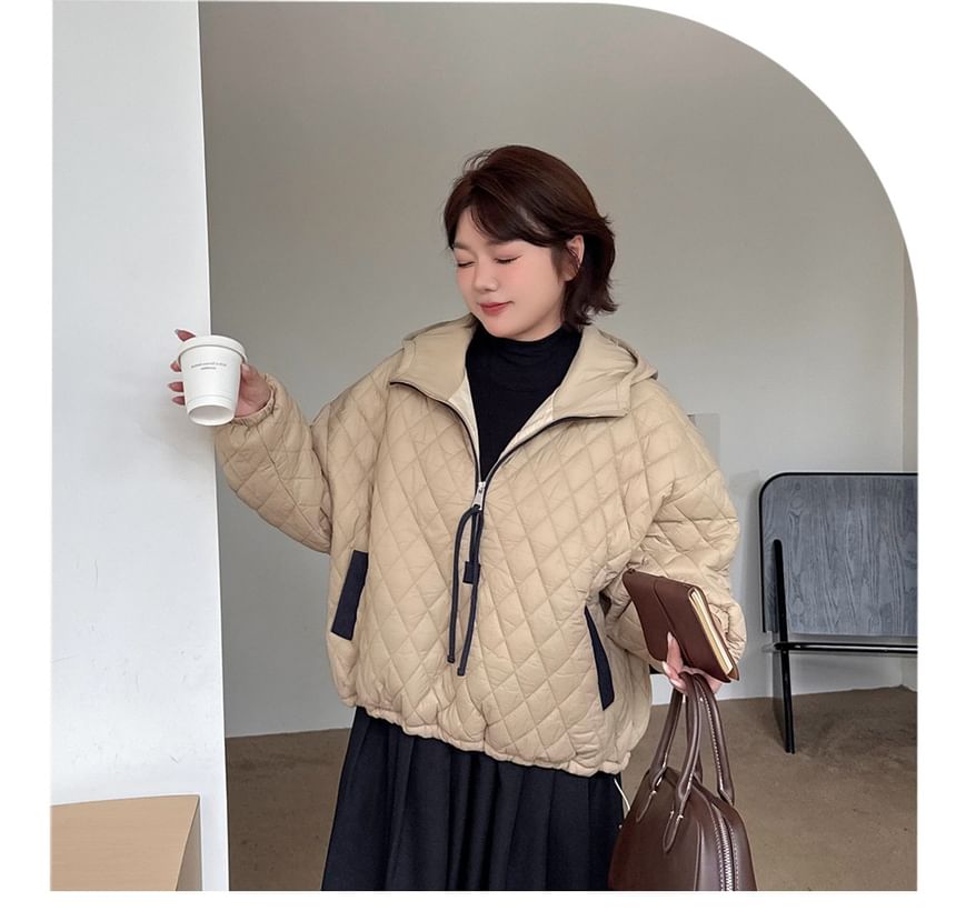 Stand Collar Hooded Quilted Zip Jacket