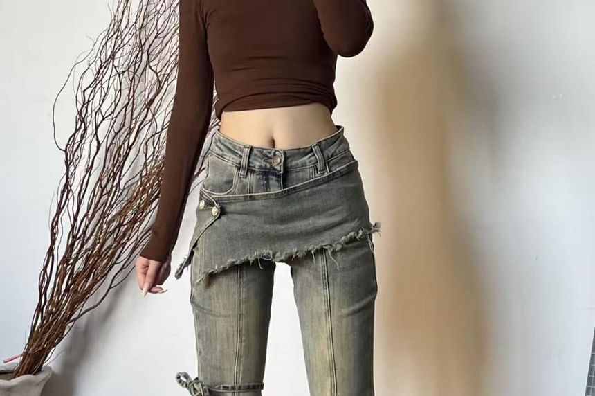 Washed Bell Bottom Jeans with Overlay Skirt