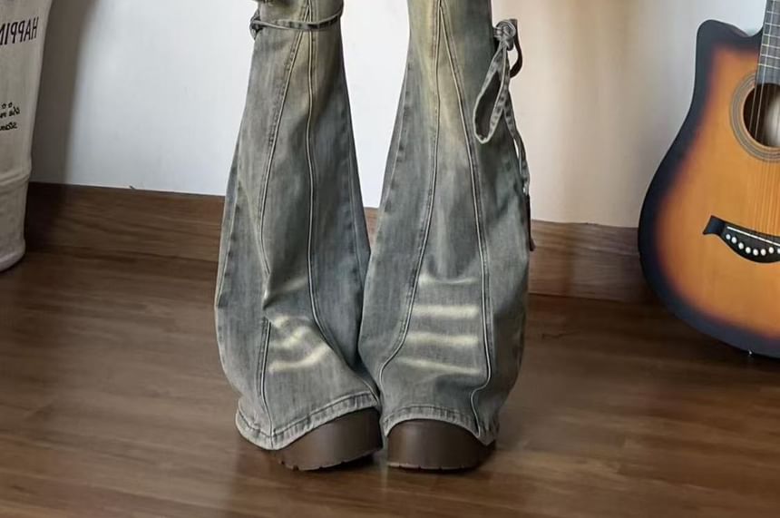 Washed Bell Bottom Jeans with Overlay Skirt