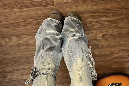 Washed Bell Bottom Jeans with Overlay Skirt