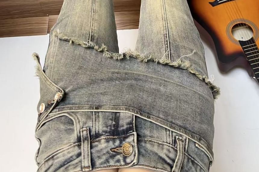 Washed Bell Bottom Jeans with Overlay Skirt