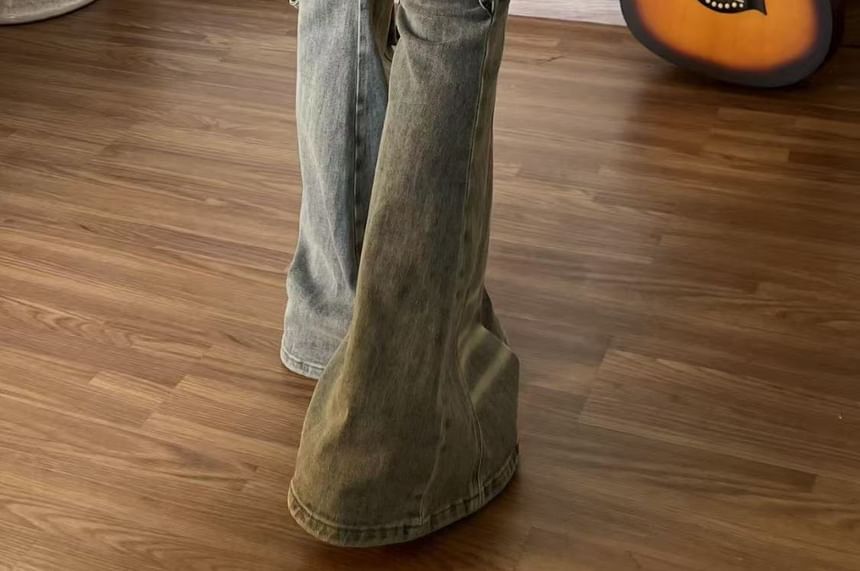 Washed Bell Bottom Jeans with Overlay Skirt