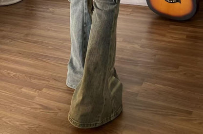 Washed Bell Bottom Jeans with Overlay Skirt
