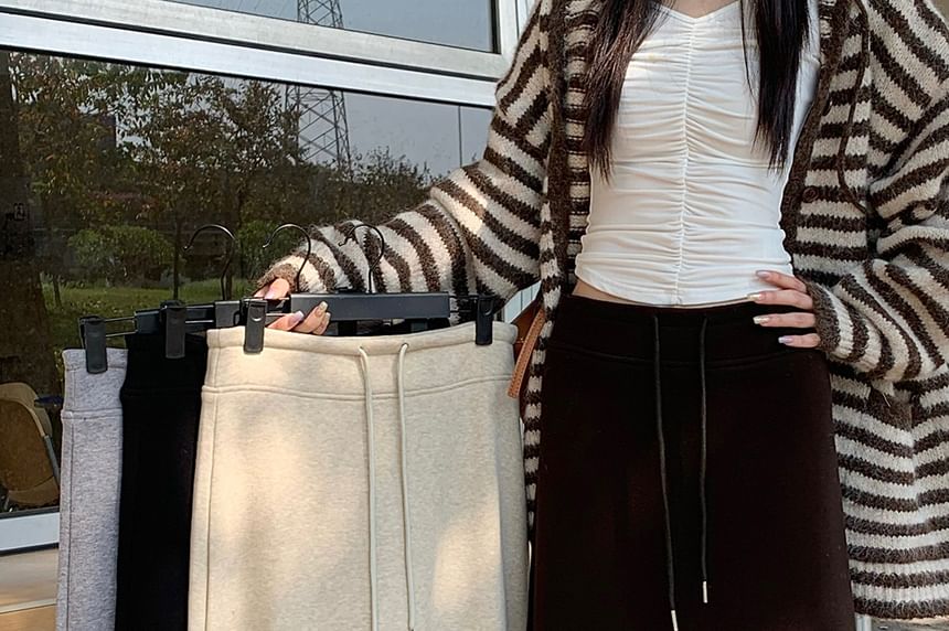Drawstring Waist Maxi A-Line Skirt