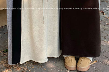 Drawstring Waist Maxi A-Line Skirt