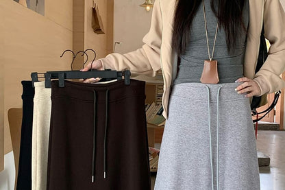 Drawstring Waist Maxi A-Line Skirt