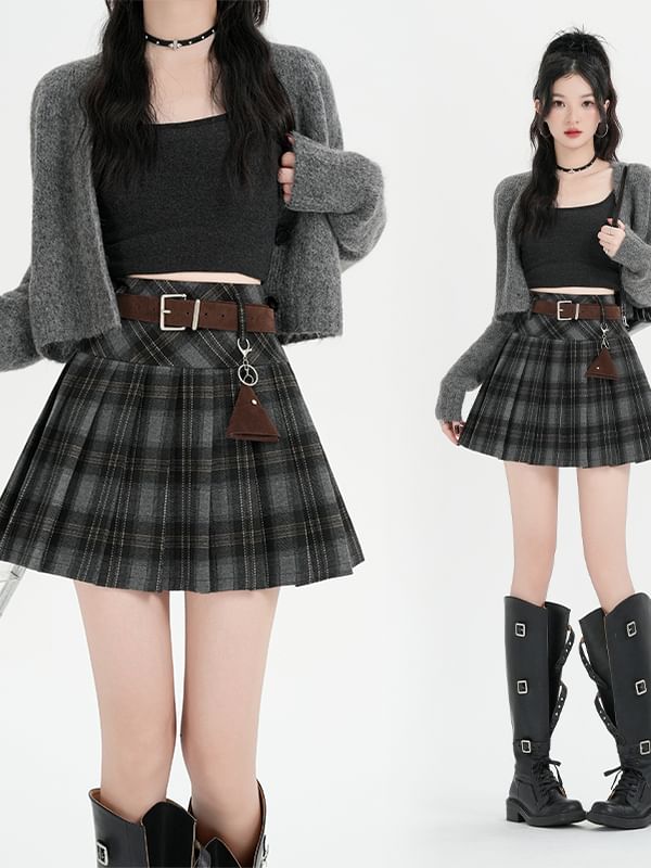 Pleated Mini A-Line Skirt - High Waist
