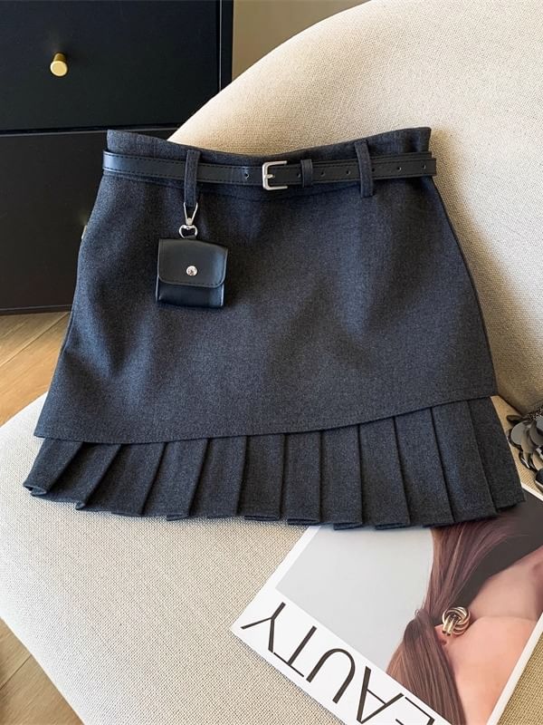 Asymmetrical Pleated Mini A-Line Skirt - High Waist