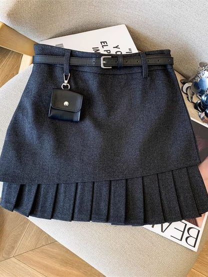 Asymmetrical Pleated Mini A-Line Skirt - High Waist