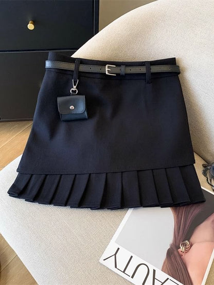 Asymmetrical Pleated Mini A-Line Skirt - High Waist
