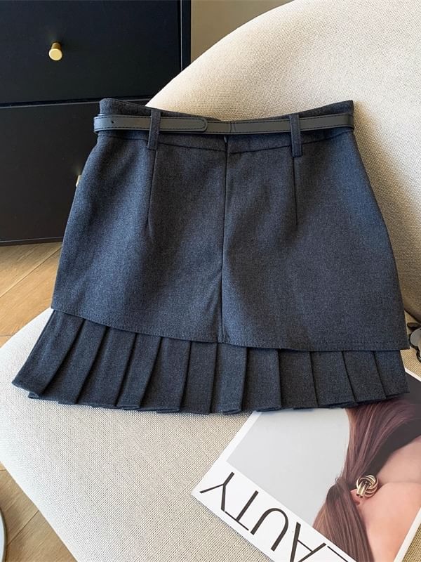 Asymmetrical Pleated Mini A-Line Skirt - High Waist