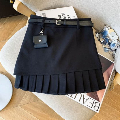 Asymmetrical Pleated Mini A-Line Skirt - High Waist