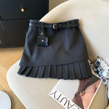 Asymmetrical Pleated Mini A-Line Skirt - High Waist