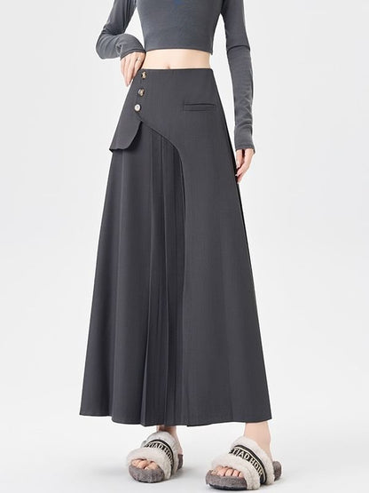 Accordion Pleated Maxi A-Line Skirt - Mid Rise