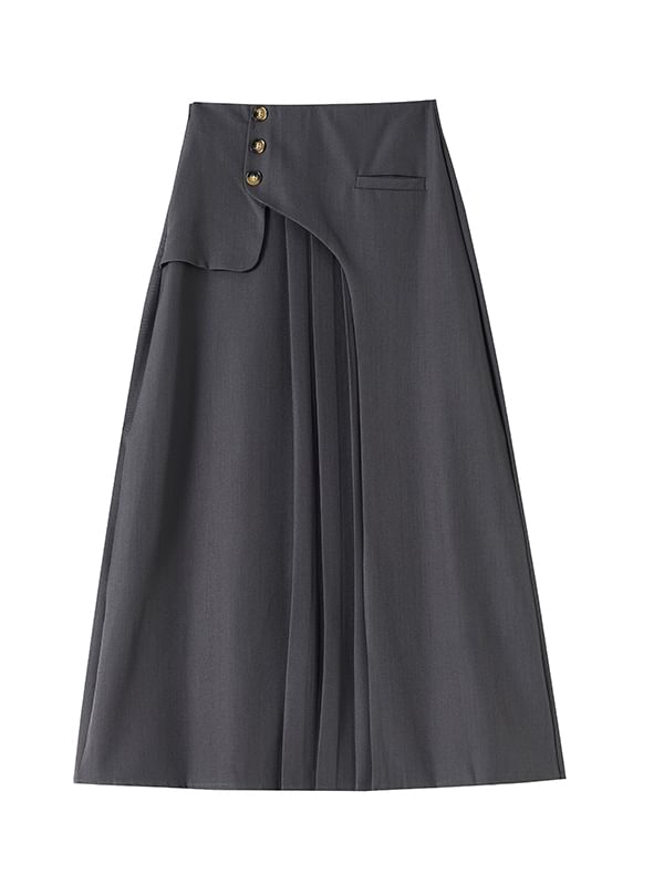Accordion Pleated Maxi A-Line Skirt - Mid Rise