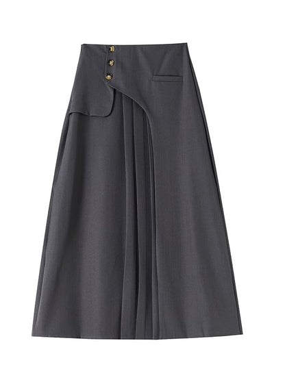 Accordion Pleated Maxi A-Line Skirt - Mid Rise