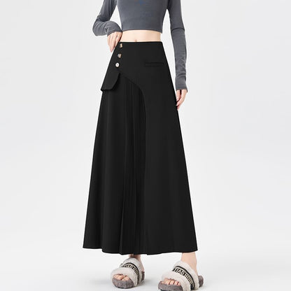 Accordion Pleated Maxi A-Line Skirt - Mid Rise