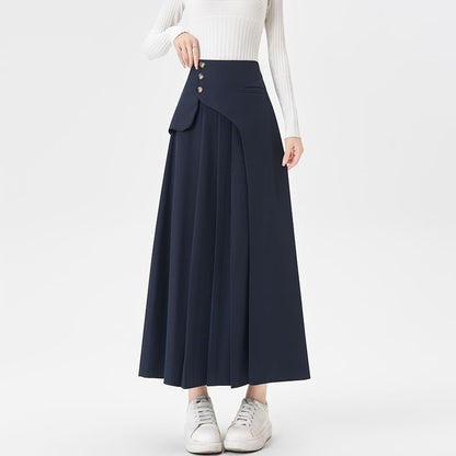 Accordion Pleated Maxi A-Line Skirt - Mid Rise
