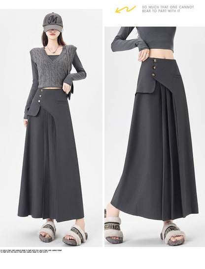 Accordion Pleated Maxi A-Line Skirt - Mid Rise