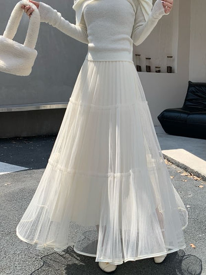Mesh Panel Maxi A-Line Skirt - High Rise