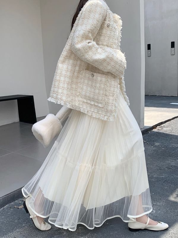 Mesh Panel Maxi A-Line Skirt - High Rise