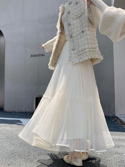 Mesh Panel Maxi A-Line Skirt - High Rise