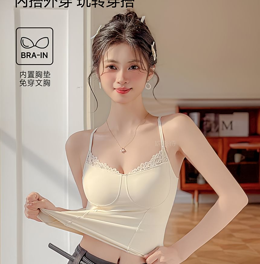 Lace Trim Padded Slim Fit Cami