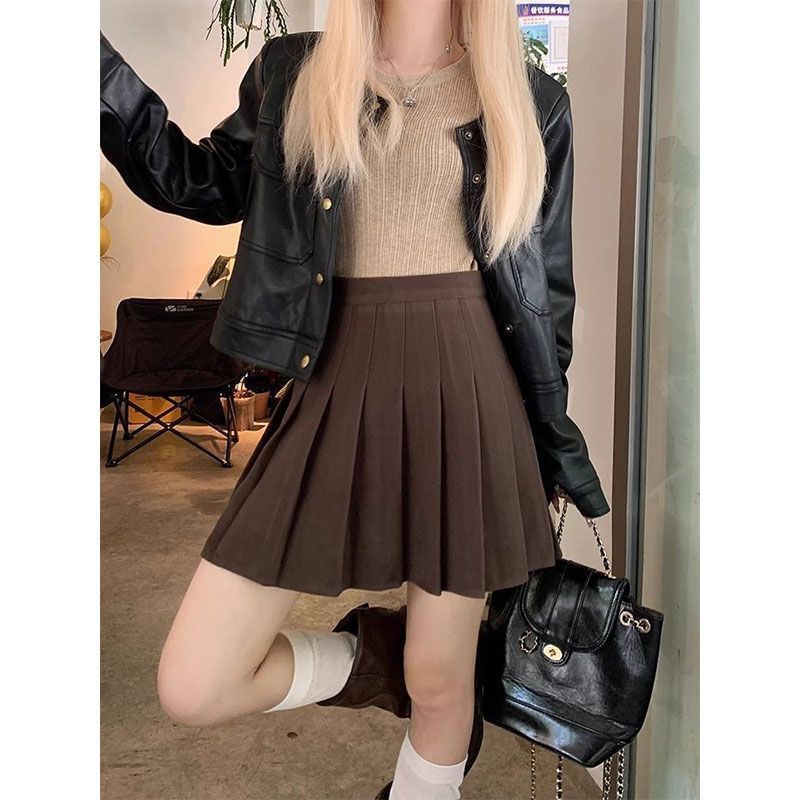 Pleated Mini Skirt - High Waist Plain