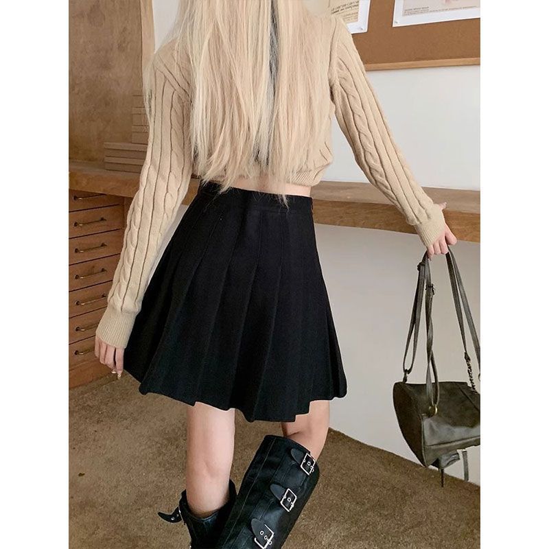 Pleated Mini Skirt - High Waist Plain