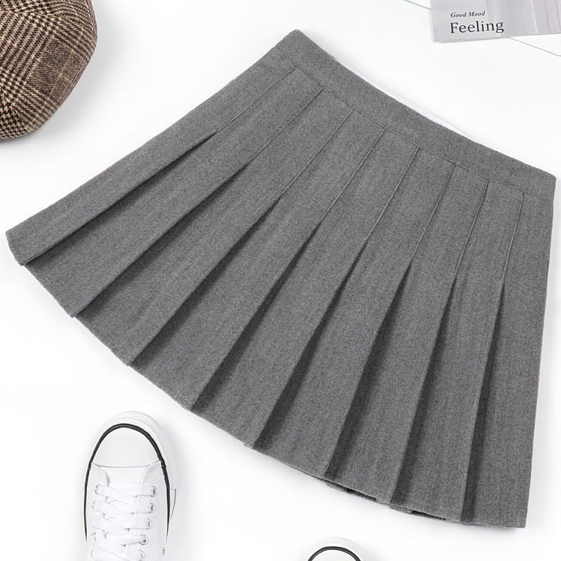 Pleated Mini Skirt - High Waist Plain