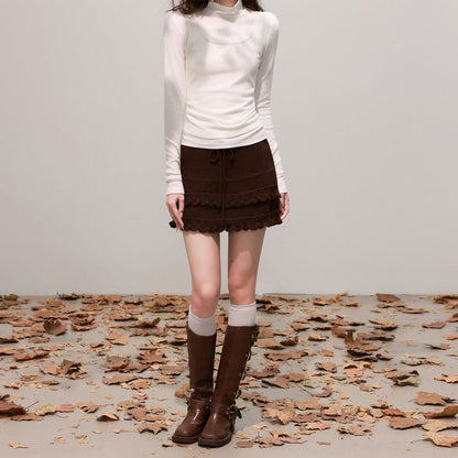 Ruffled-Trim Layered Mini Skirt - High Waist