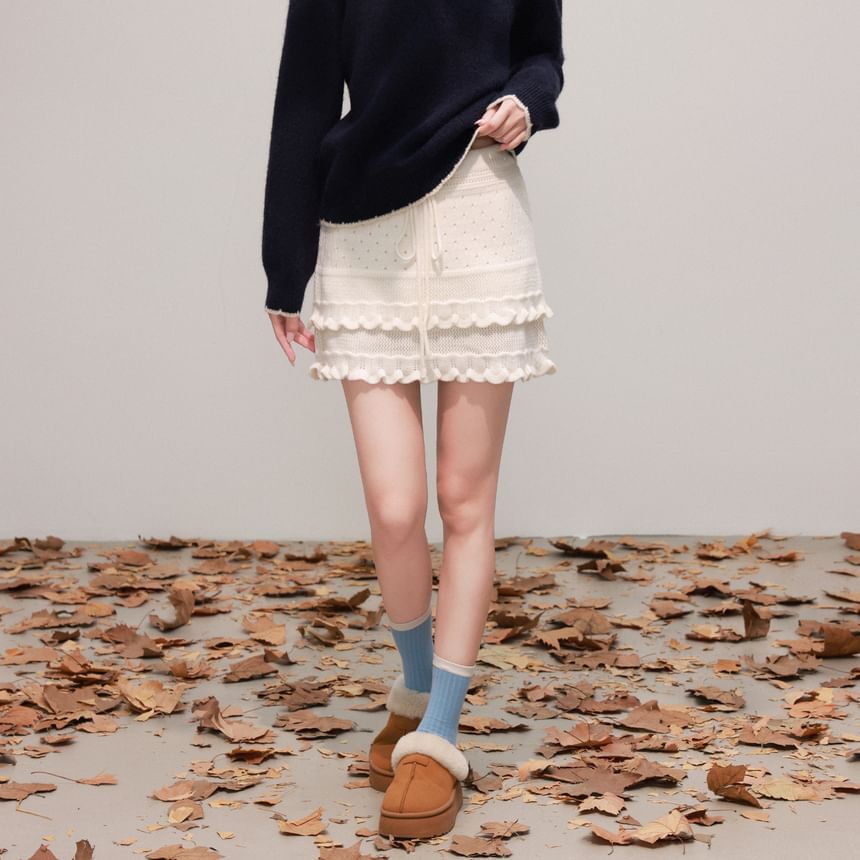 Ruffled-Trim Layered Mini Skirt - High Waist
